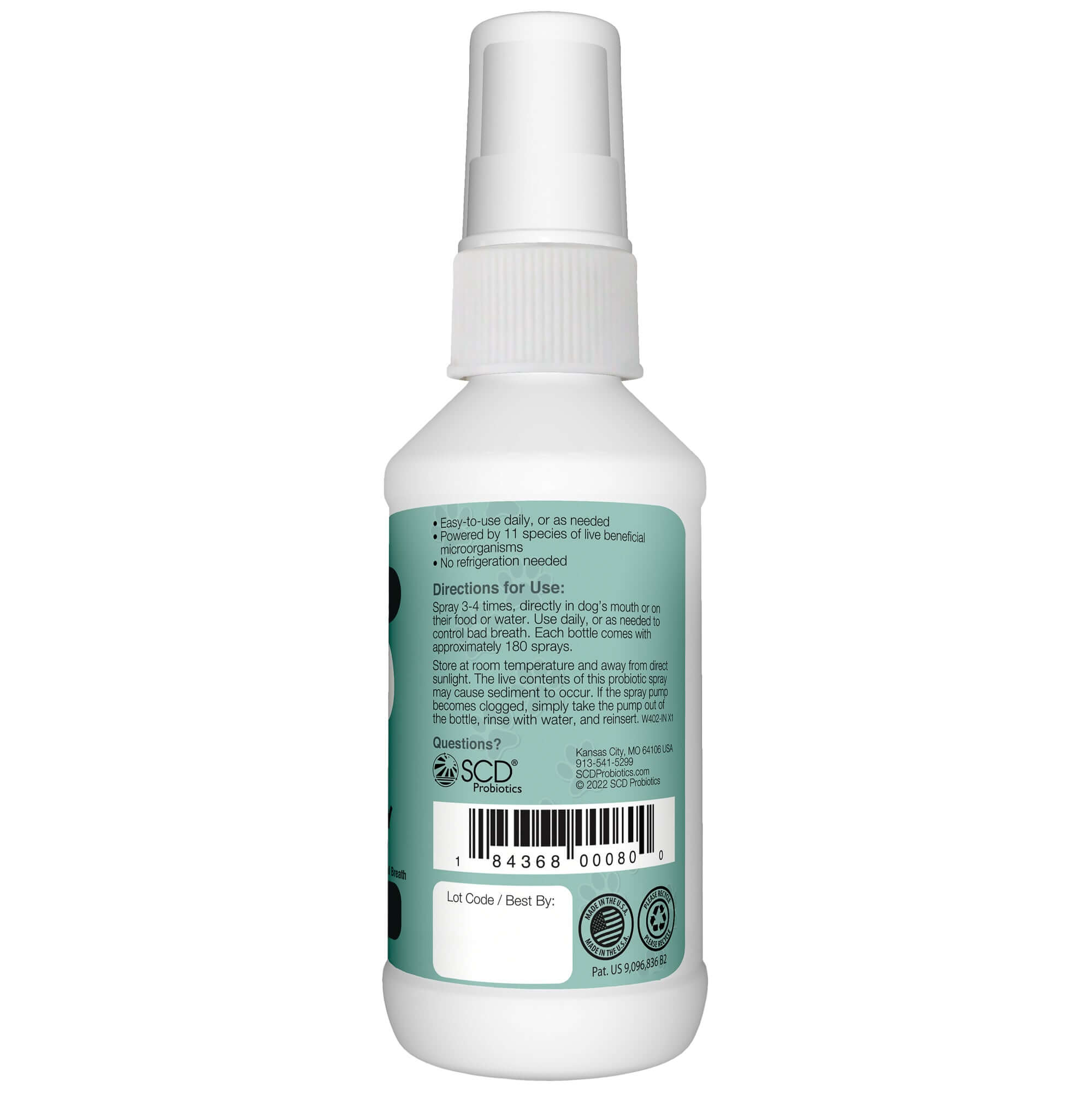 SCD Probiotics Breath Spray for Dogs - with Live Probiotics